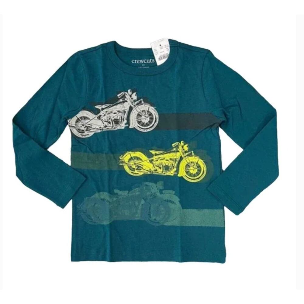 **NWT J. Crew Boys' Aqua Green W/Motorcycle Graphic Long Sleeve Tee
